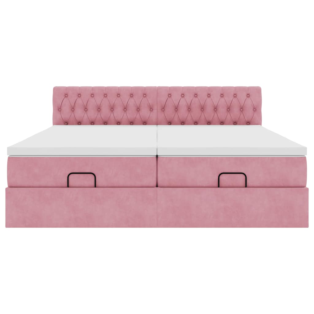 vidaXL Estructura de cama otomana colchones terciopelo rosa 160x200cm