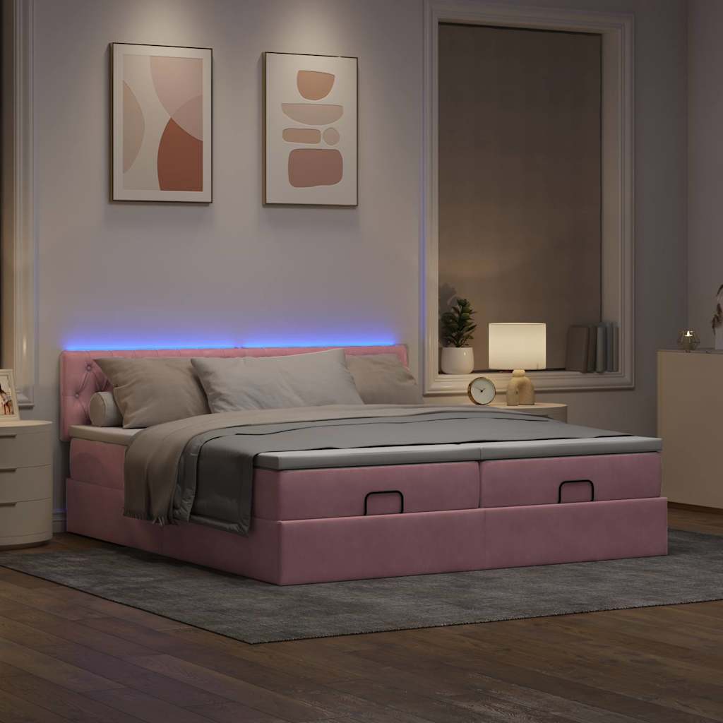 vidaXL Estructura de cama otomana colchones terciopelo rosa 160x200cm