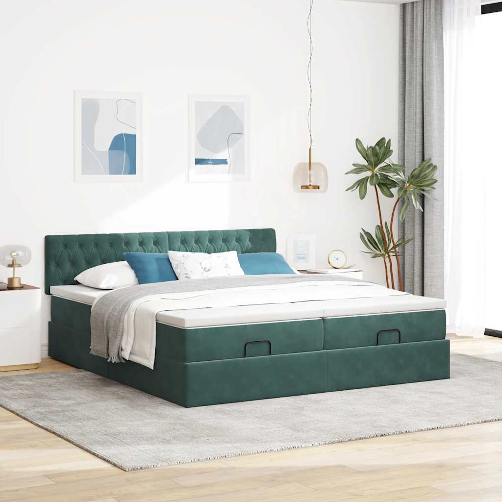 vidaXL Estructura de cama otomana colchones terciopelo verde oscuro