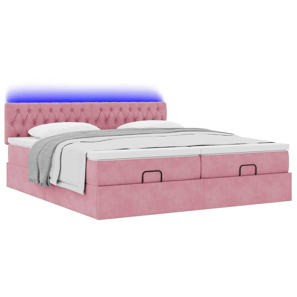 vidaXL Estructura de cama otomana colchones terciopelo rosa 180x200cm