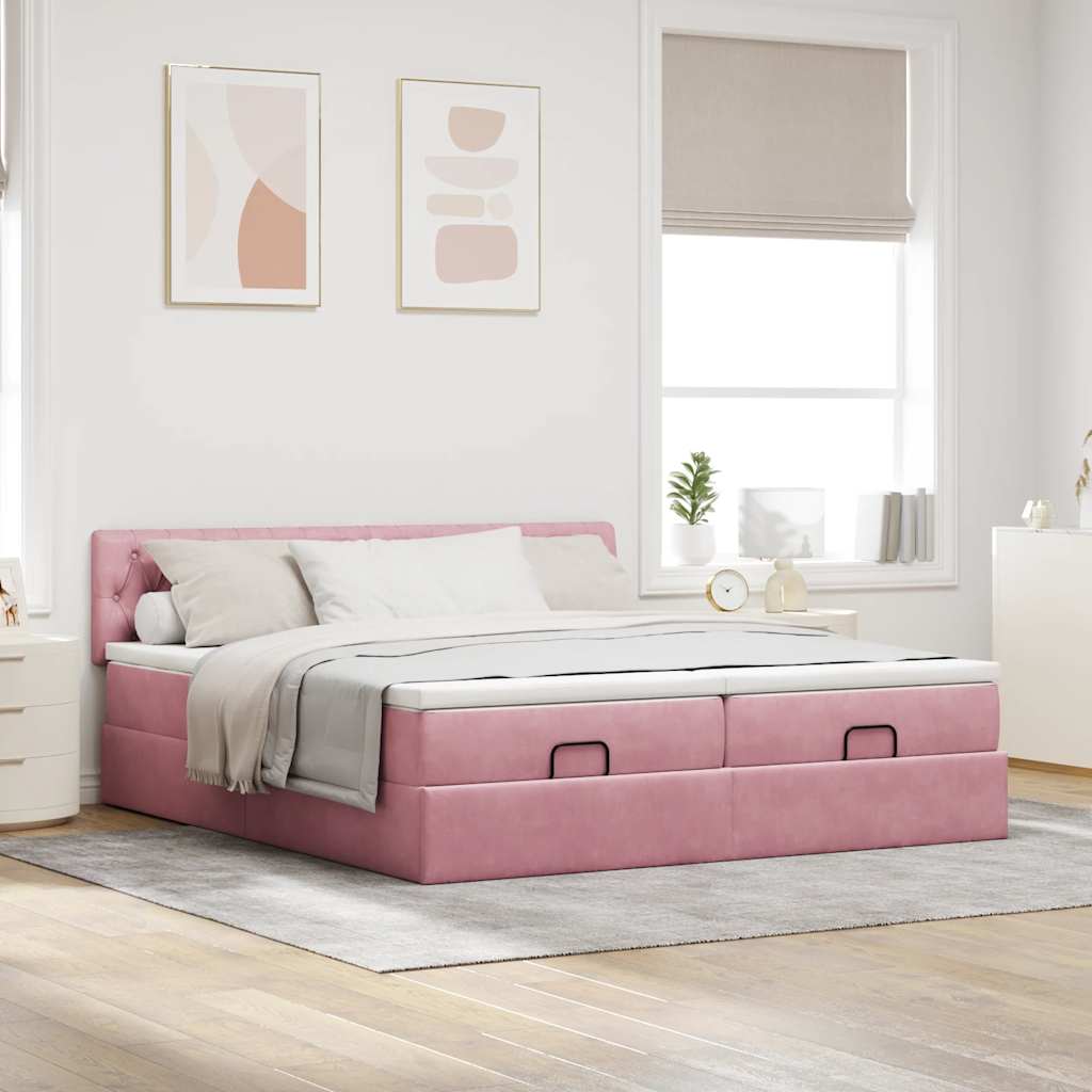 vidaXL Estructura de cama otomana colchones terciopelo rosa 180x200cm