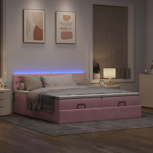 vidaXL Estructura de cama otomana colchones terciopelo rosa 180x200cm