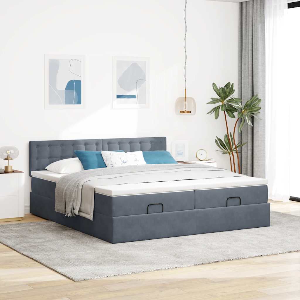 vidaXL Estructura cama otomana colchones terciopelo gris oscuro