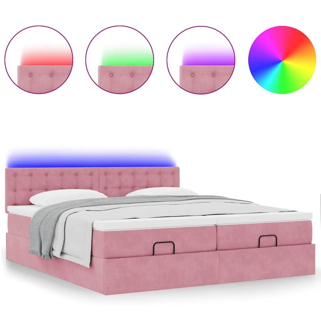 vidaXL Estructura de cama otomana colchones terciopelo rosa 180x200cm