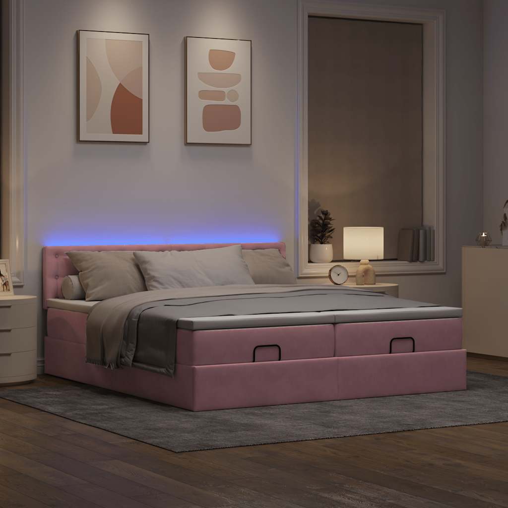 vidaXL Estructura de cama otomana colchones terciopelo rosa 180x200cm