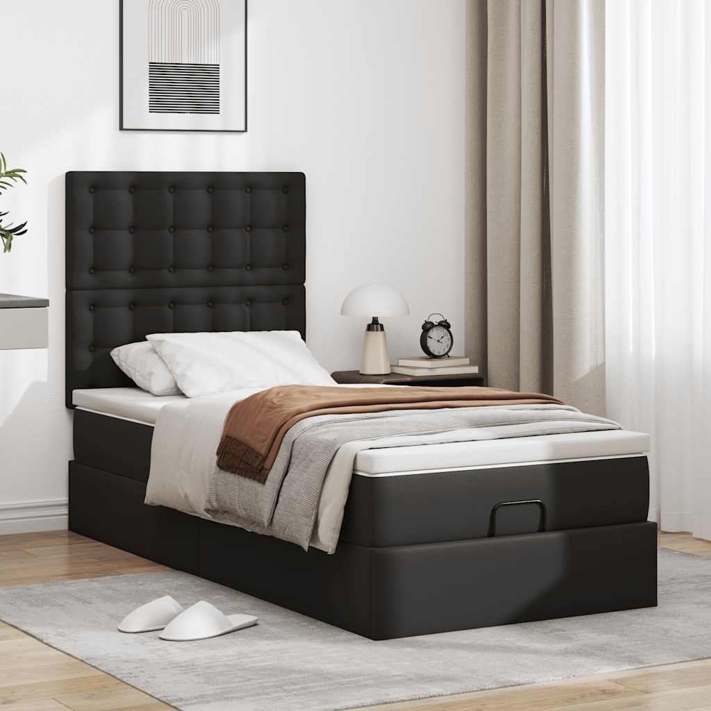 vidaXL Estructura cama otomana colchón cuero sintético negra 80x200cm