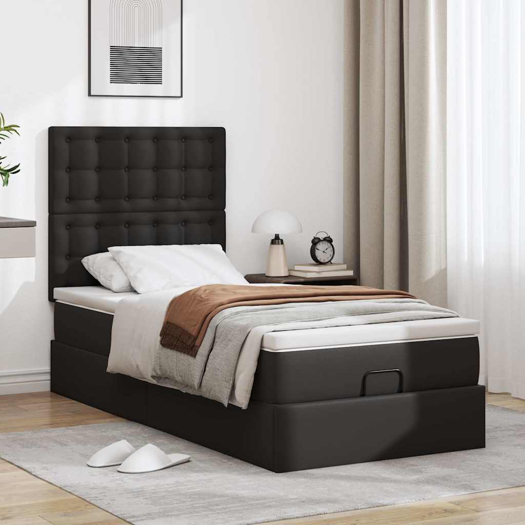 vidaXL Estructura cama otomana colchón cuero sintético negra 90x190 cm