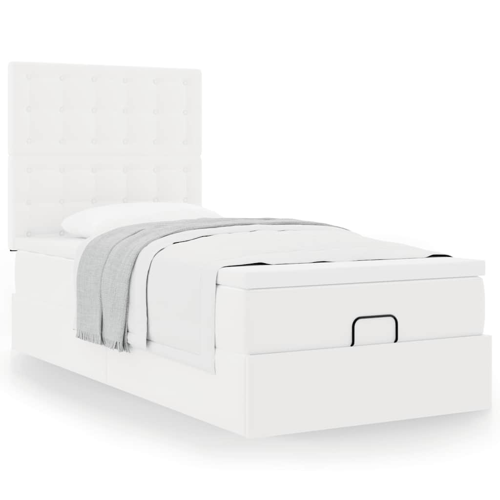 vidaXL Estructura cama otomana colchón cuero sintético blanco 90x190cm