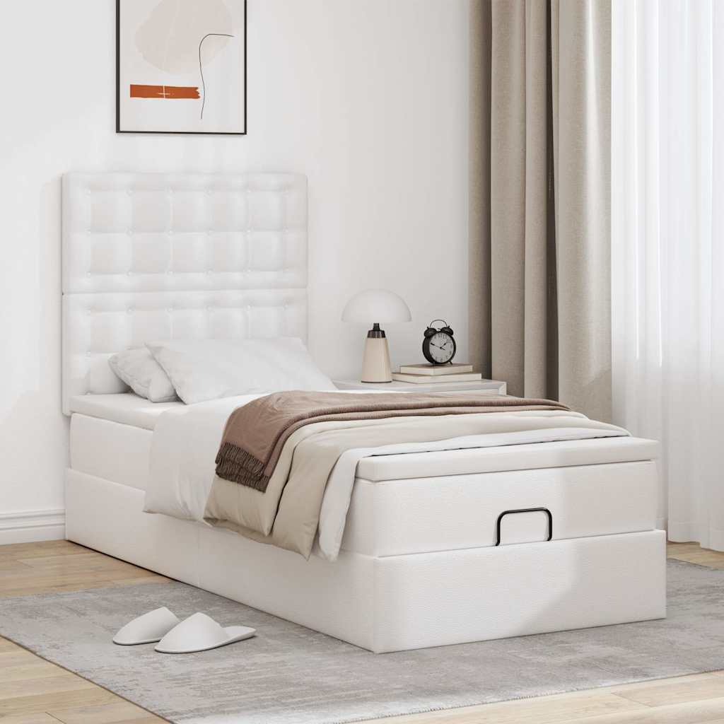 vidaXL Estructura cama otomana colchón cuero sintético blanco 90x200cm