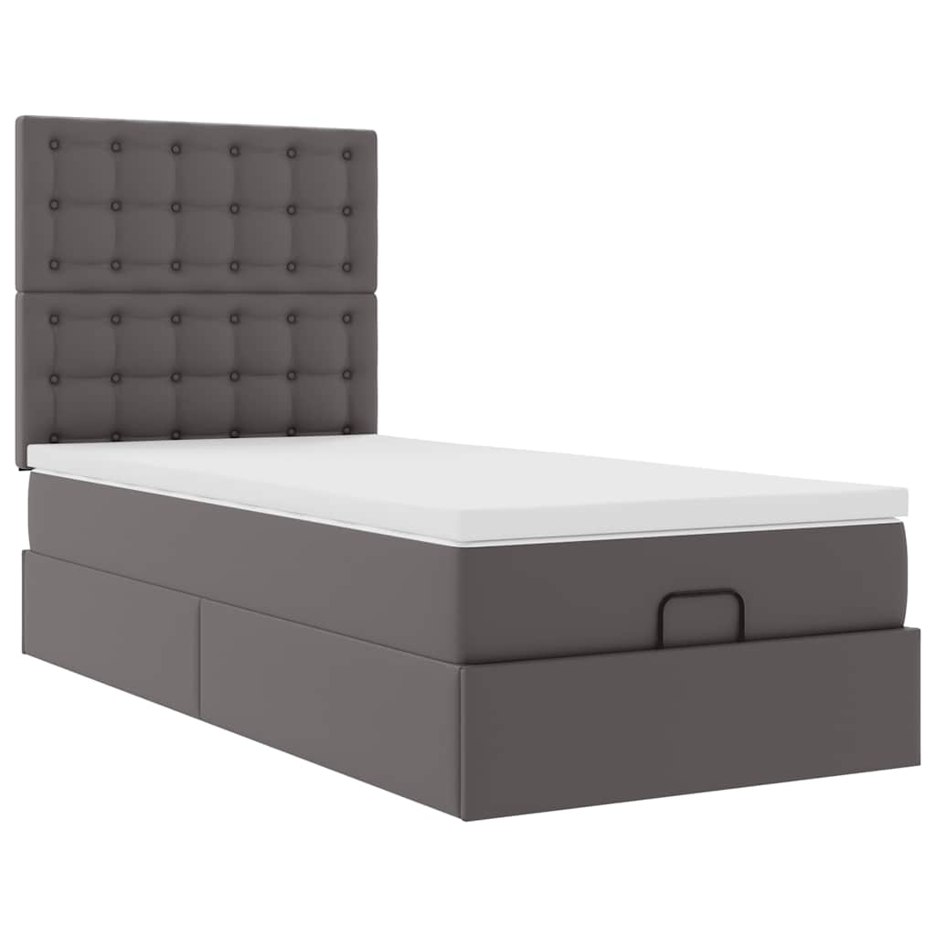 vidaXL Estructura cama otomana colchón cuero sintético gris 90x200 cm