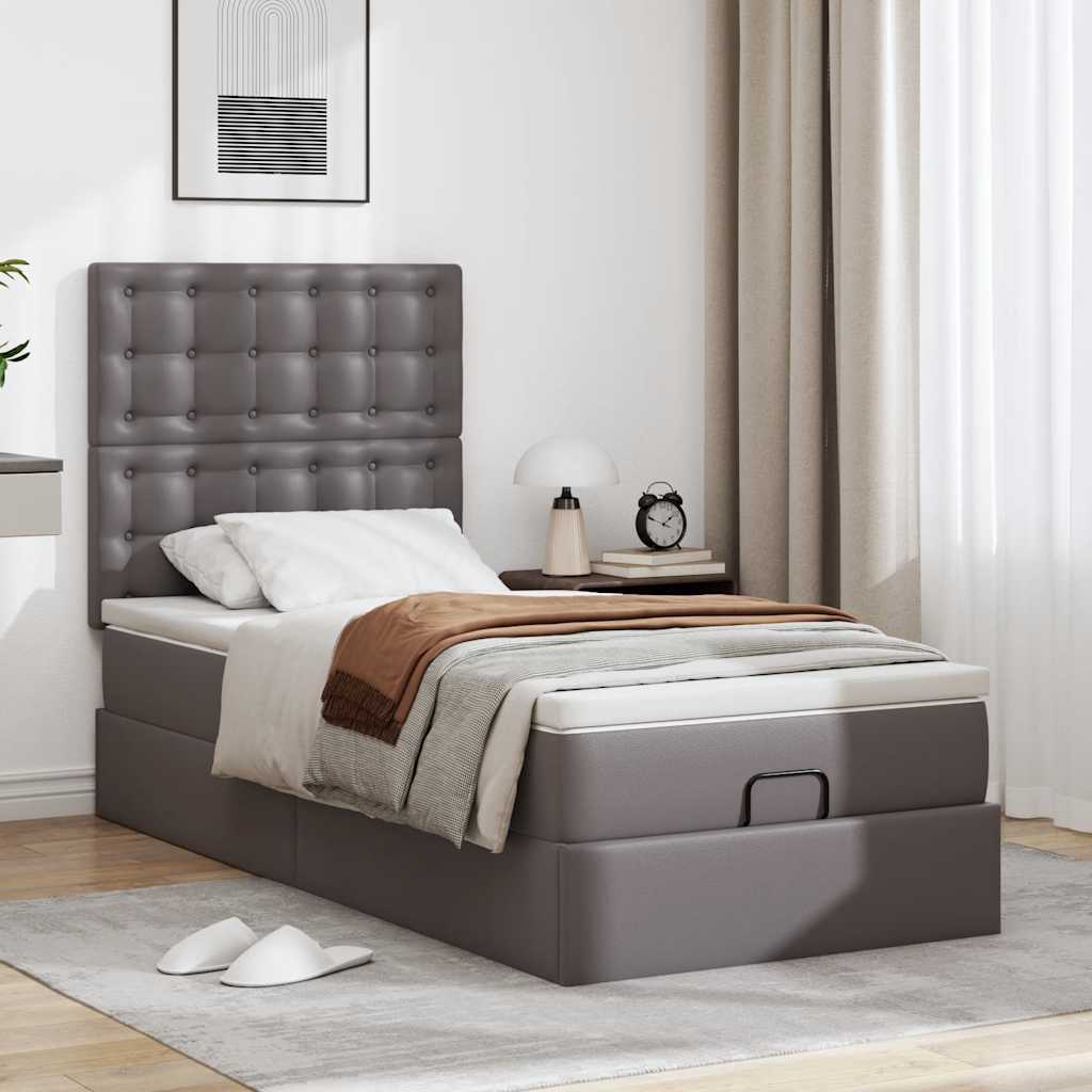 vidaXL Estructura cama otomana colchón cuero sintético gris 90x200 cm