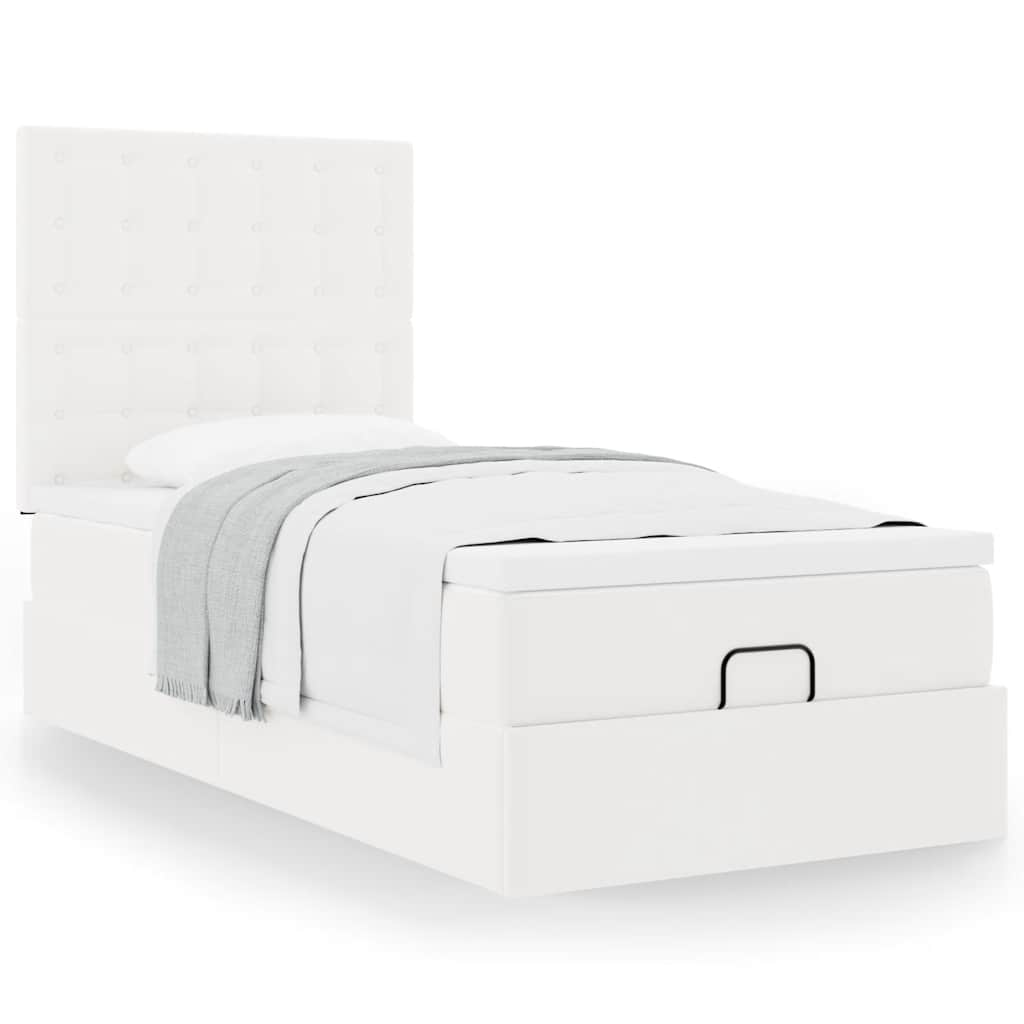 vidaXL Estructura cama otomana colchón cuero sintético blanco