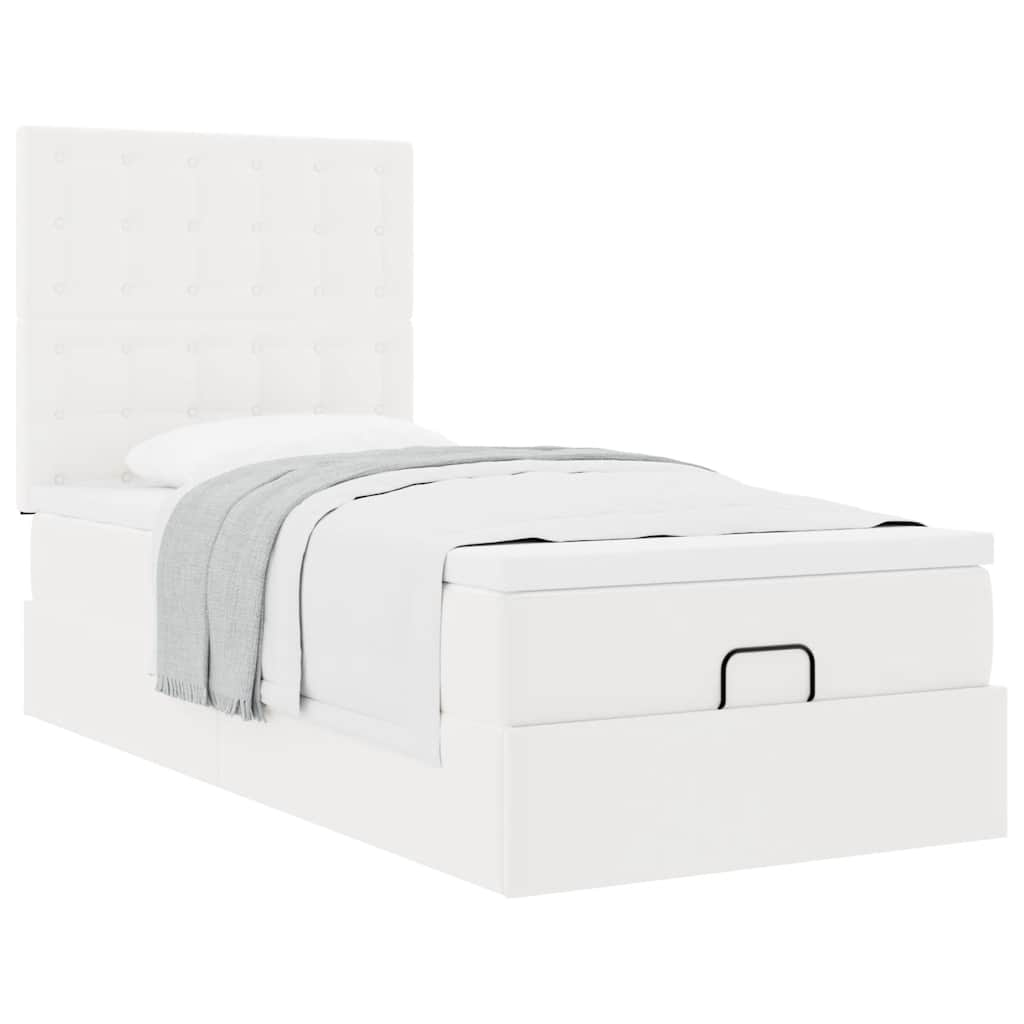 vidaXL Estructura cama otomana colchón cuero sintético blanco