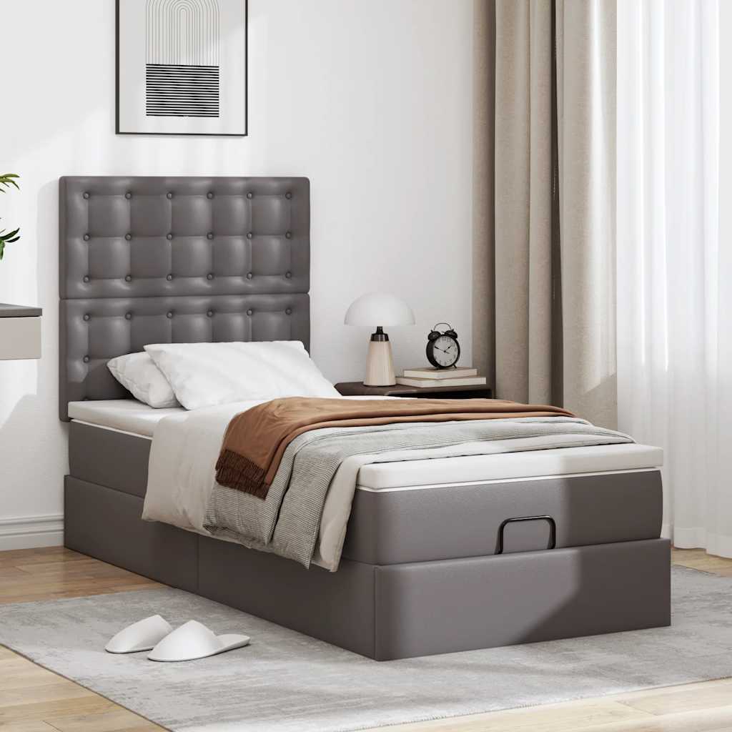 vidaXL Estructura cama otomana colchón cuero sintético gris 100x200cm