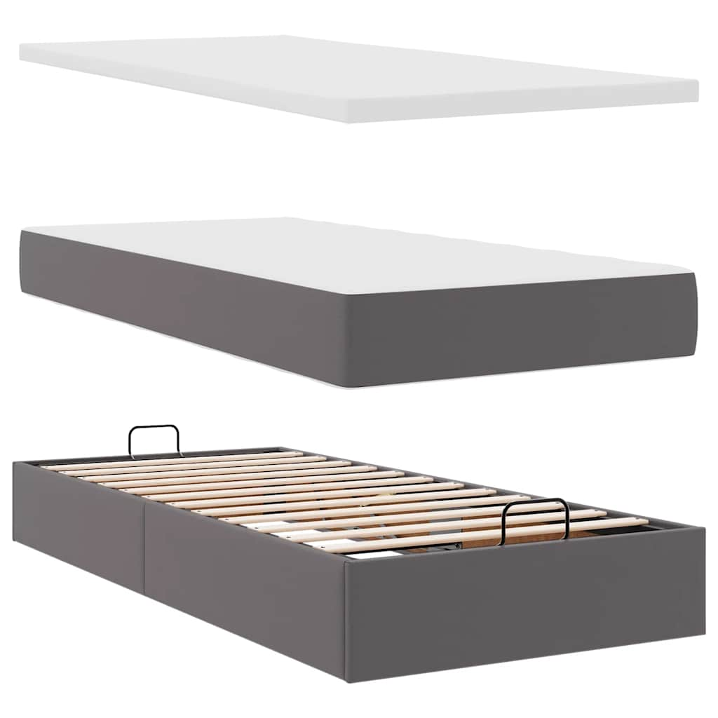 vidaXL Estructura cama otomana colchón cuero sintético gris 100x200cm