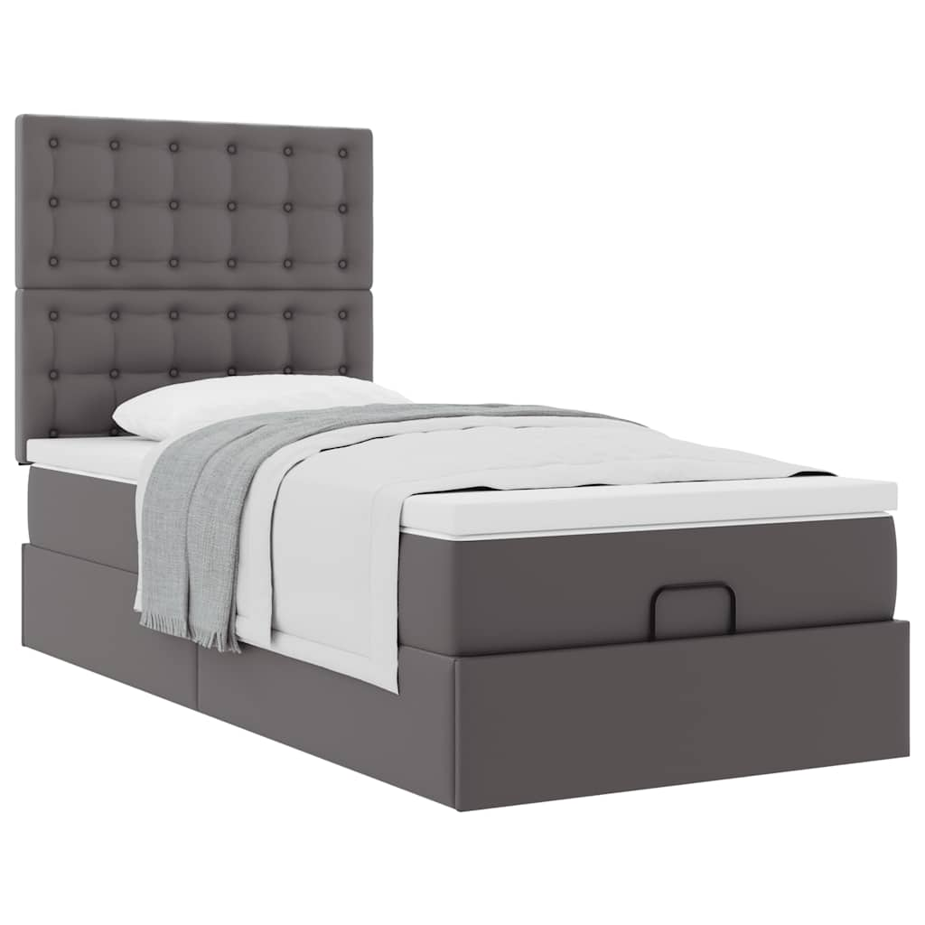 vidaXL Estructura cama otomana colchón cuero sintético gris 100x200cm