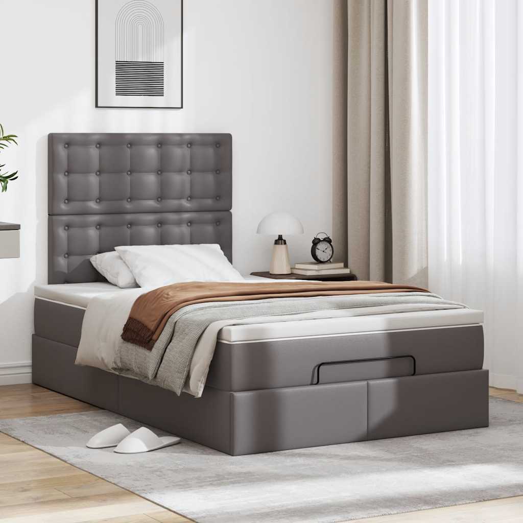 vidaXL Estructura cama otomana colchón cuero sintético gris 120x200cm