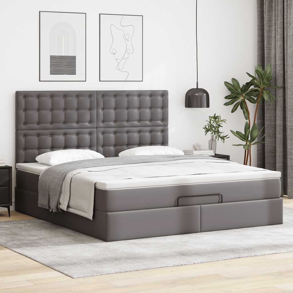 vidaXL Estructura cama otomana colchón cuero sintético gris 160x200cm