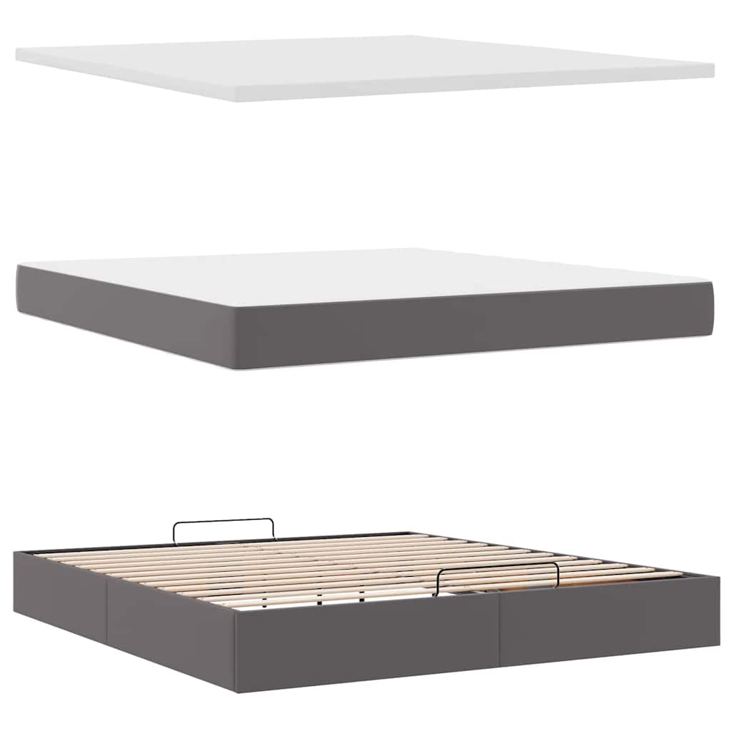 vidaXL Estructura cama otomana colchón cuero sintético gris 160x200cm