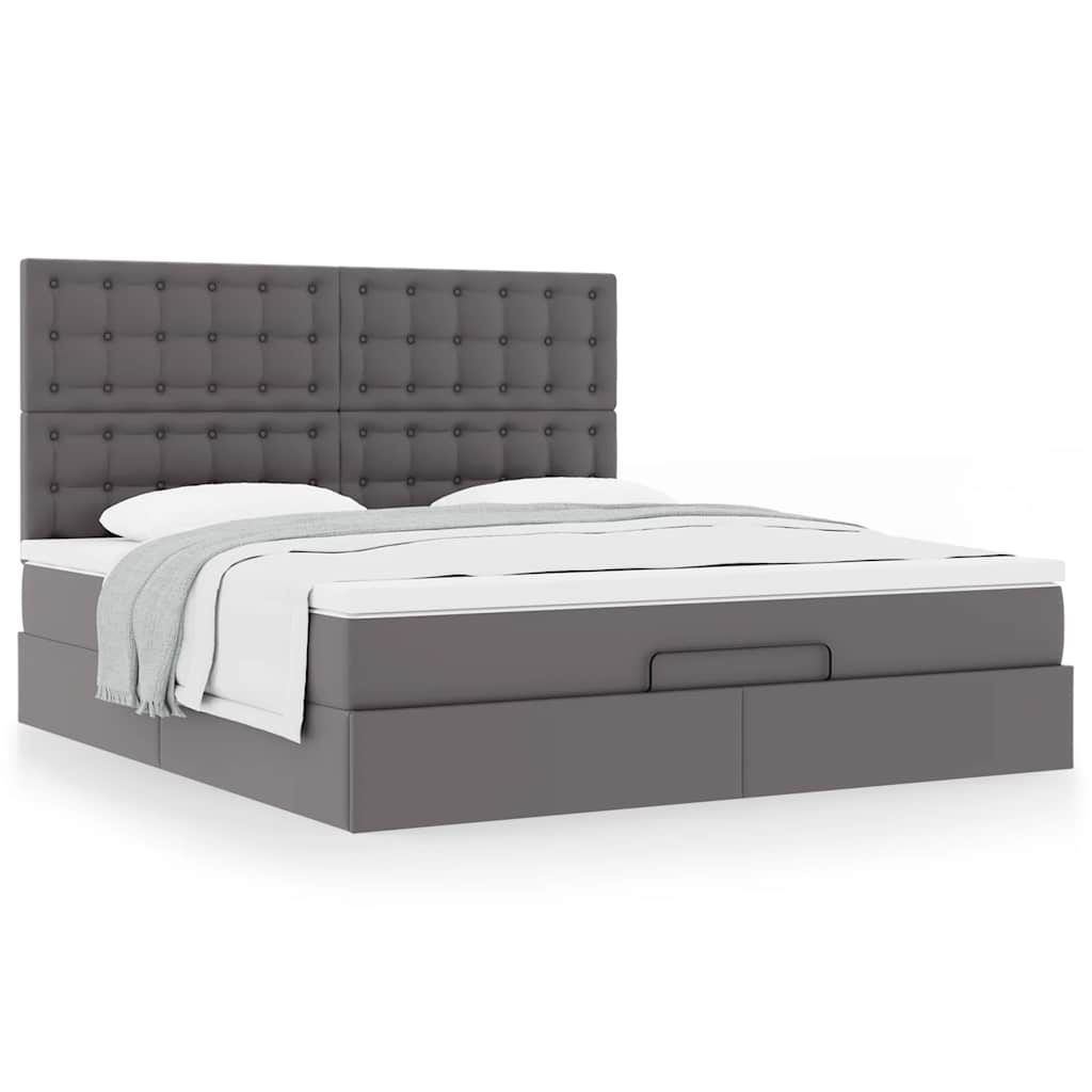 vidaXL Estructura cama otomana colchón cuero sintético gris 160x200cm