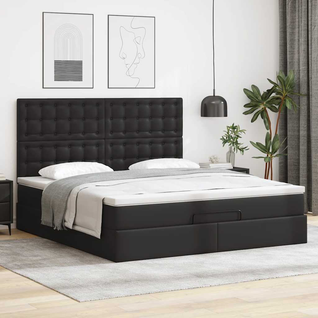 vidaXL Estructura cama otomana colchón cuero sintético negro 180x200cm