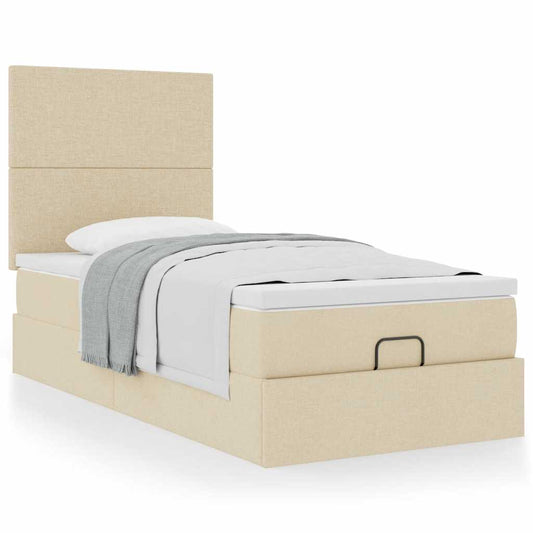 vidaXL Estructura de cama otomana con colchón tela crema 90x190cm