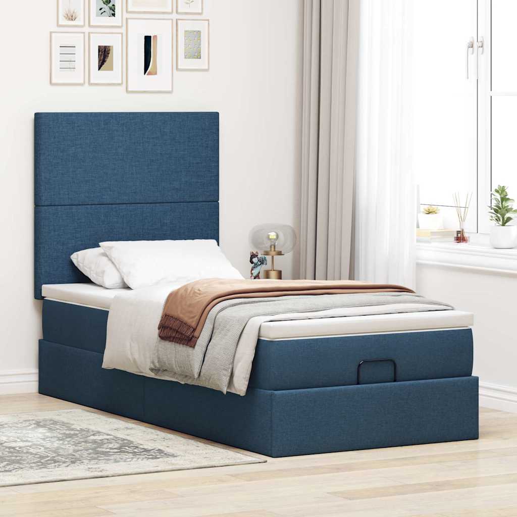 vidaXL Estructura de cama otomana con colchón tela azul 90x190 cm