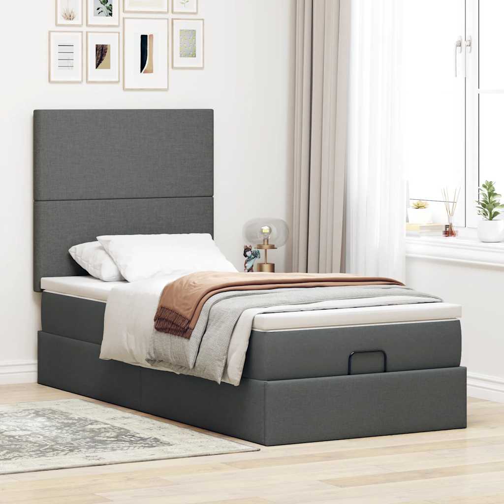 vidaXL Estructura cama otomana colchón tela gris oscuro 90x200cm