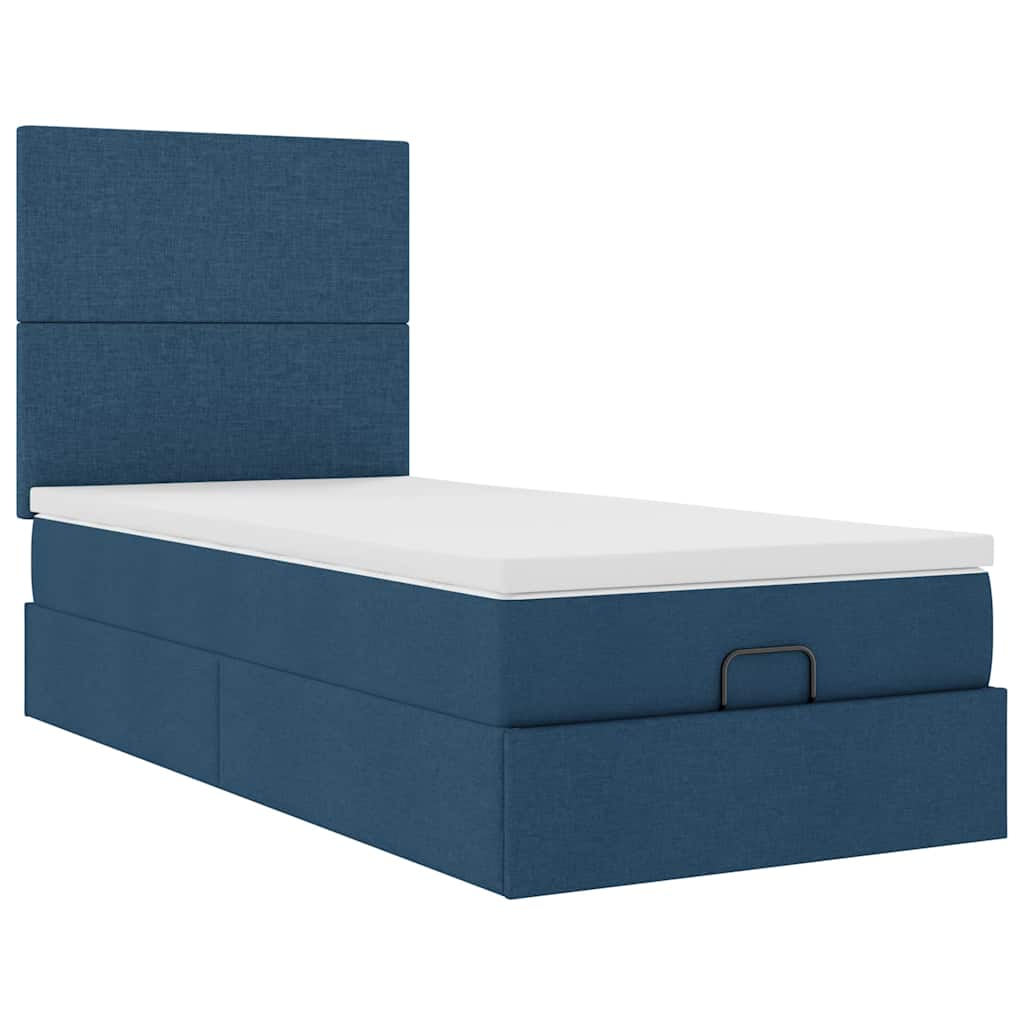 vidaXL Estructura de cama otomana con colchón tela azul 90x200 cm