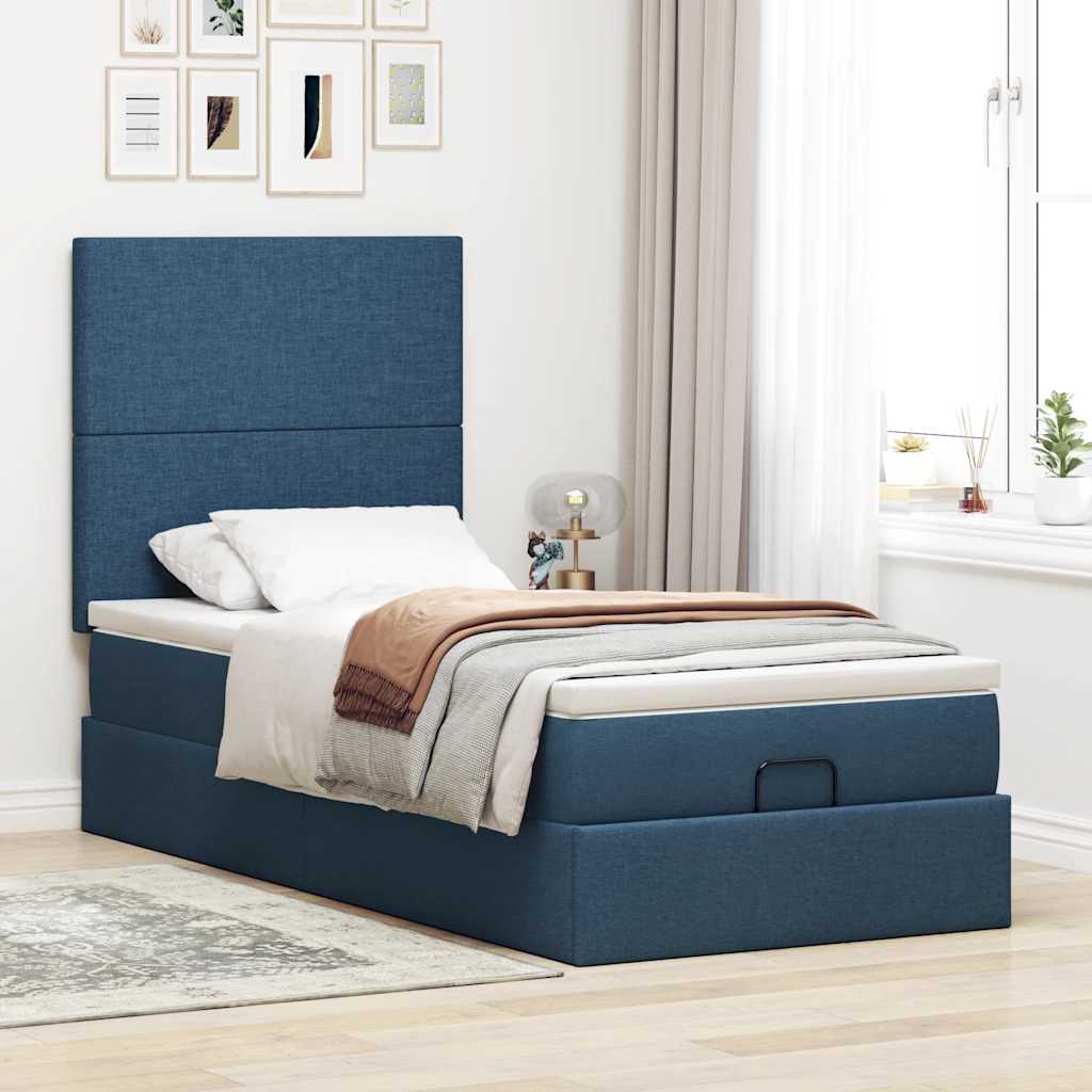 vidaXL Estructura de cama otomana con colchón tela azul 90x200 cm