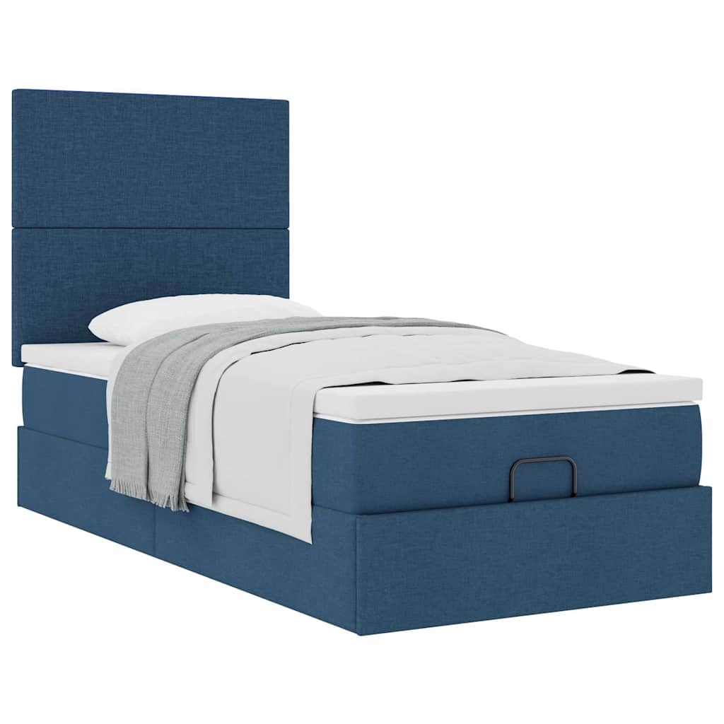 vidaXL Estructura de cama otomana con colchón tela azul 90x200 cm