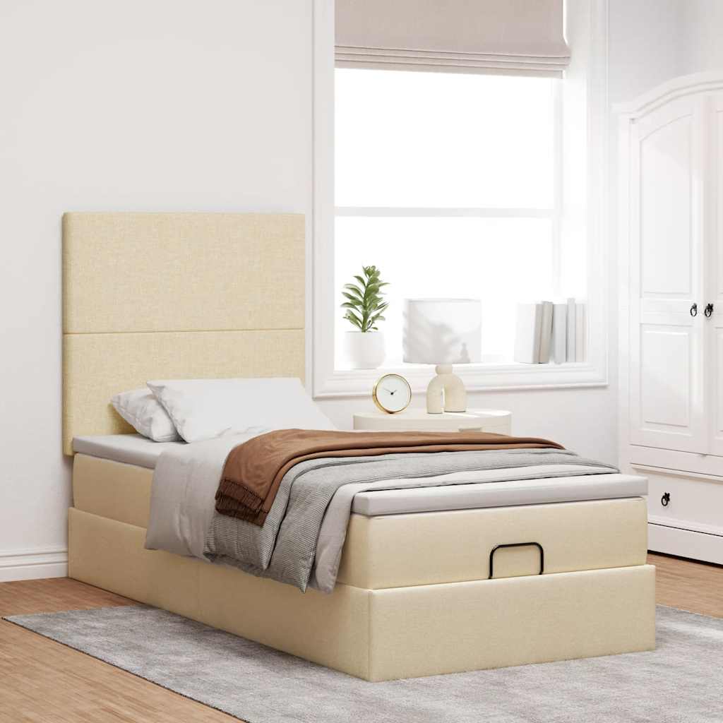 vidaXL Estructura de cama otomana con colchón tela crema 100x200cm