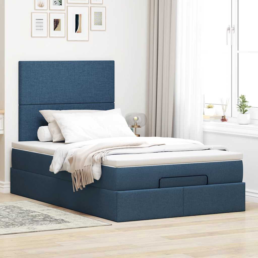 vidaXL Estructura de cama otomana con colchón tela azul 120x200cm