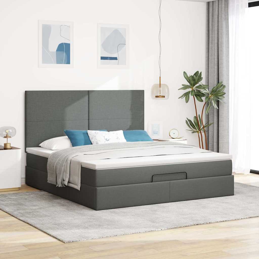 vidaXL Estructura cama otomana colchón tela gris oscuro 160x200 cm