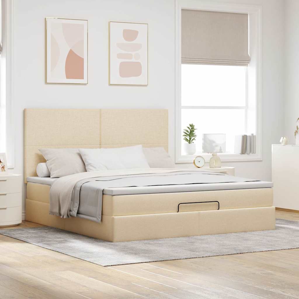 vidaXL Estructura de cama otomana con colchón tela crema 160x200cm