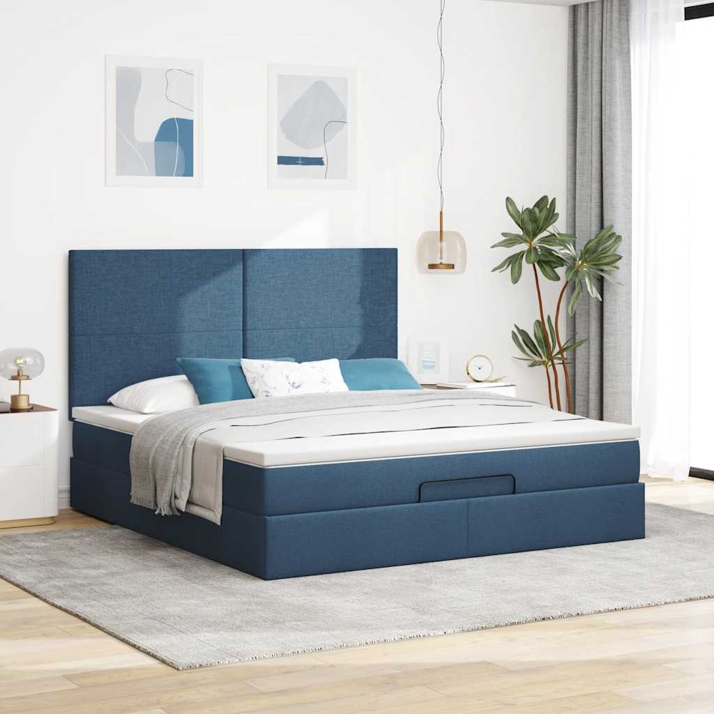 vidaXL Estructura de cama otomana con colchón tela azul 160x200 cm