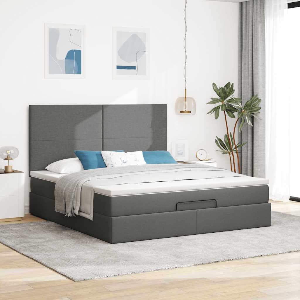 vidaXL Estructura cama otomana colchón tela gris oscuro 180x200cm