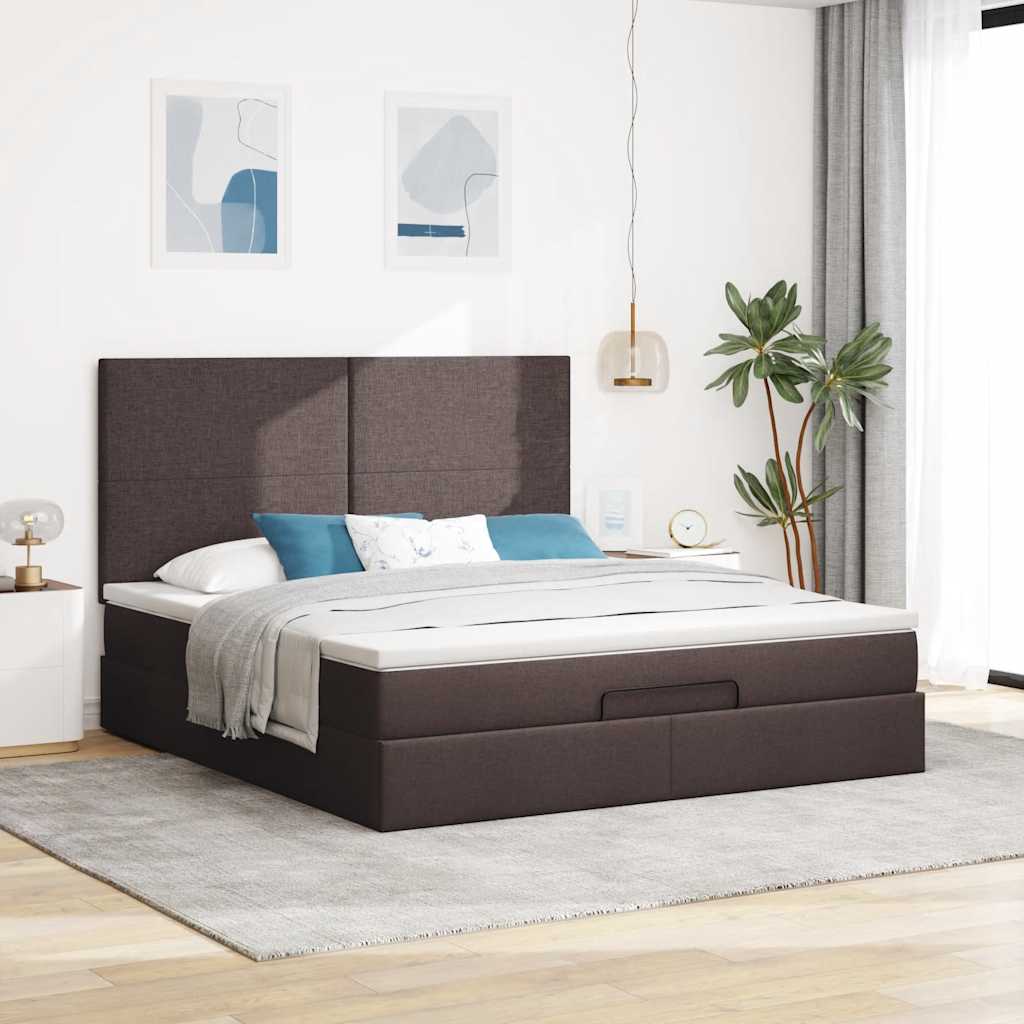 vidaXL Estructura cama otomana colchón tela marrón oscuro 180x200cm