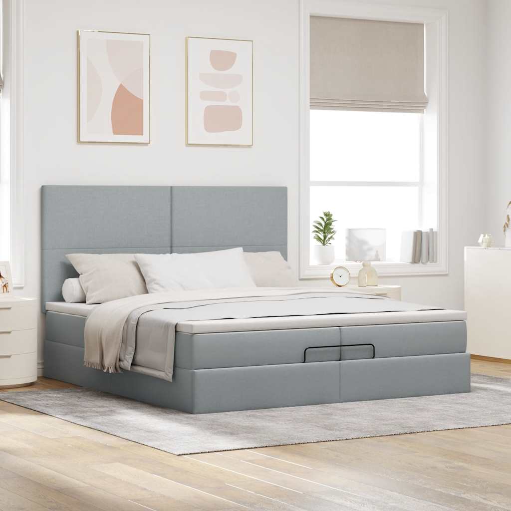 vidaXL Estructura de cama otomana colchones tela gris claro 200x200cm