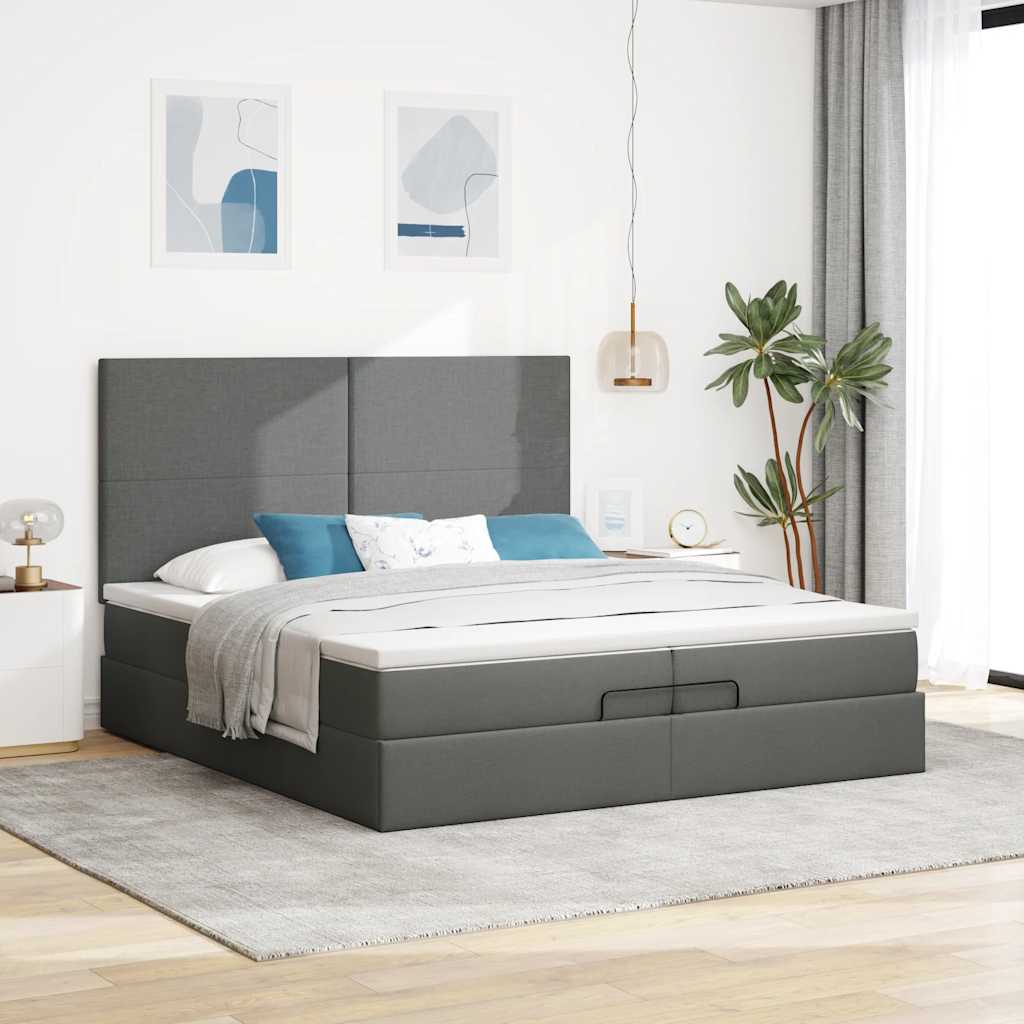 vidaXL Estructura cama otomana colchones tela gris oscuro 200x200cm