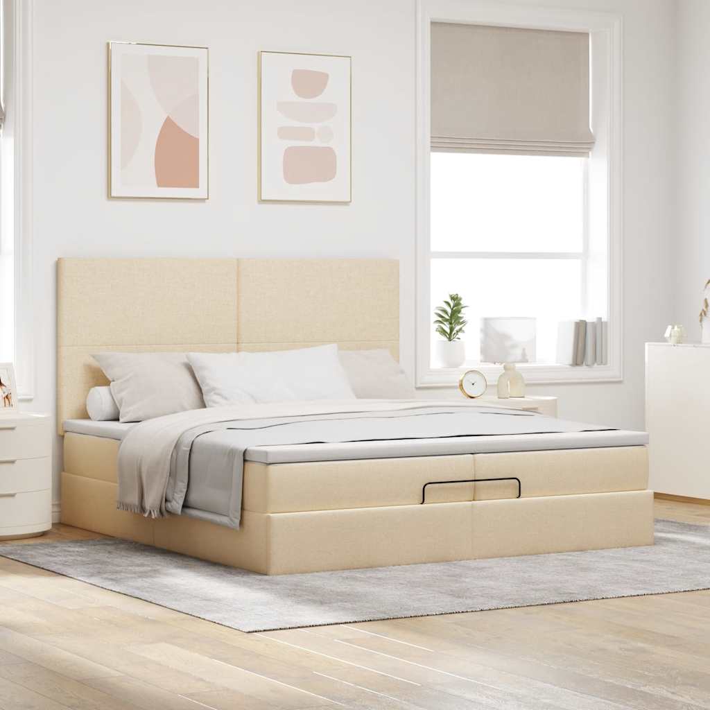 vidaXL Estructura de cama otomana con colchones tela crema 200x200cm