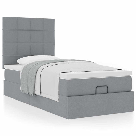 vidaXL Estructura de cama otomana con colchón tela gris claro 90x190cm