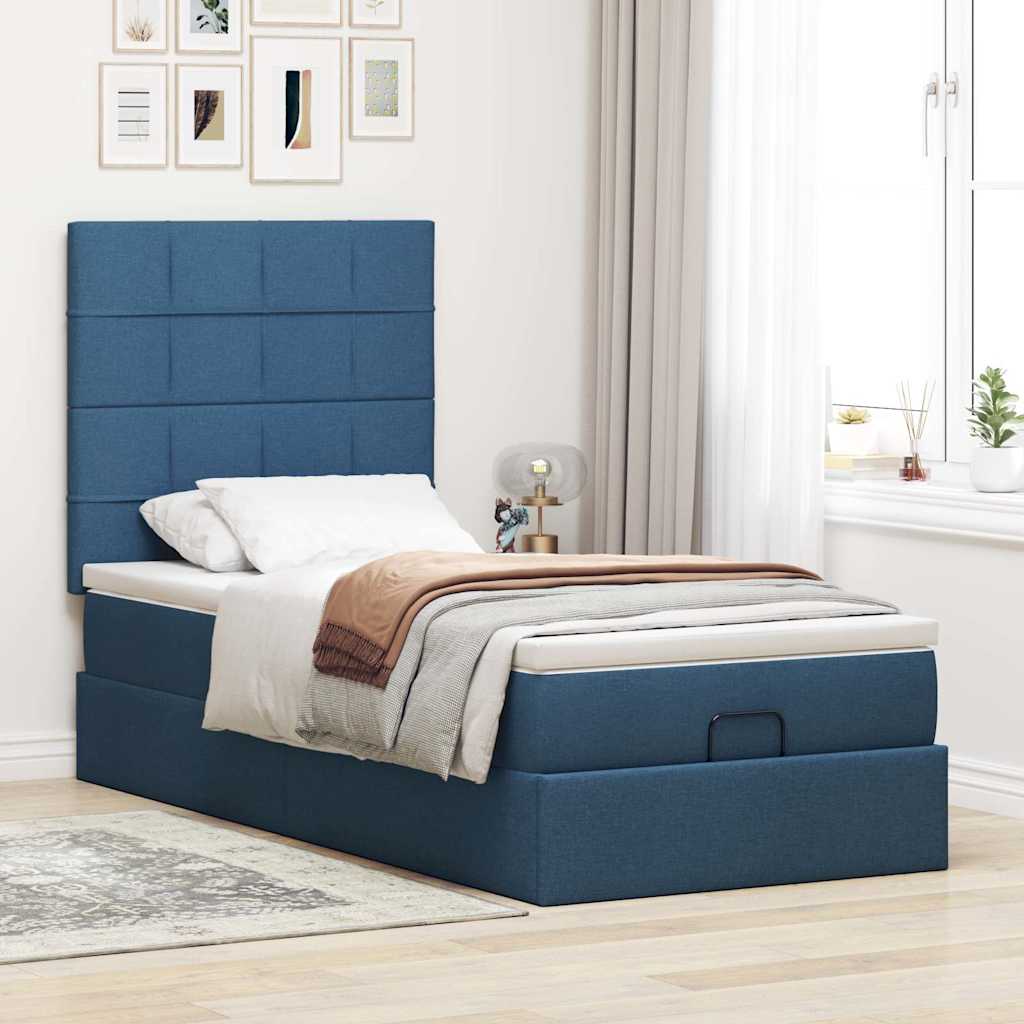 vidaXL Estructura de cama otomana con colchón tela azul 90x190 cm