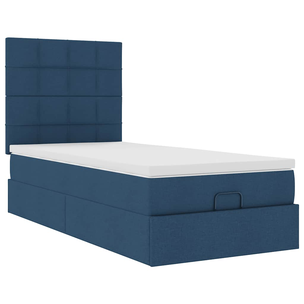 vidaXL Estructura de cama otomana con colchón tela azul 90x200 cm