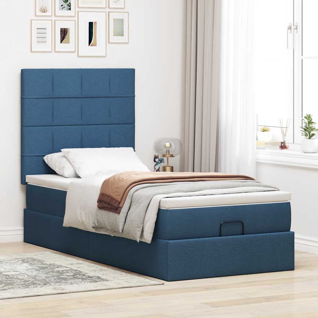 vidaXL Estructura de cama otomana con colchón tela azul 90x200 cm