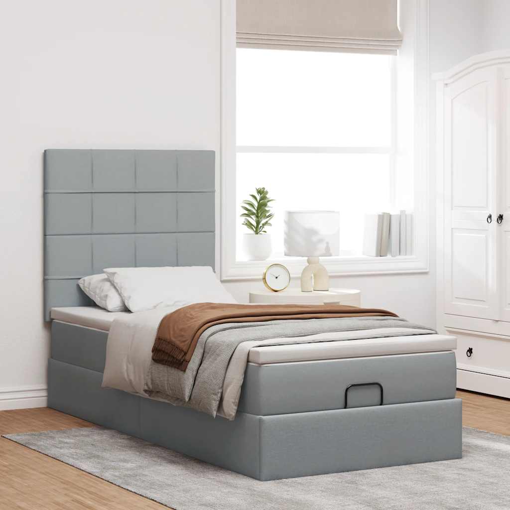 vidaXL Estructura cama otomana con colchón tela gris claro 100x200cm