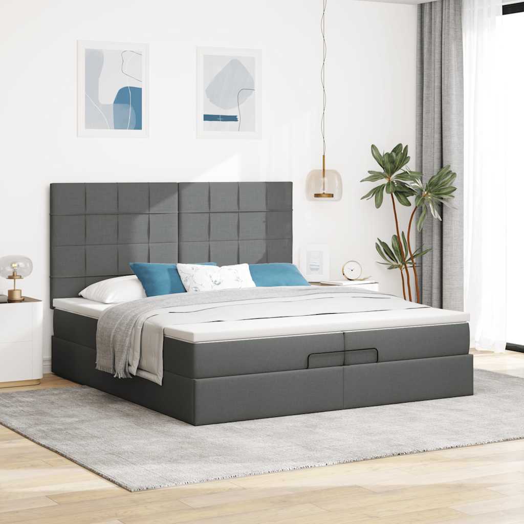 vidaXL Estructura cama otomana colchones tela gris oscuro 200x200cm