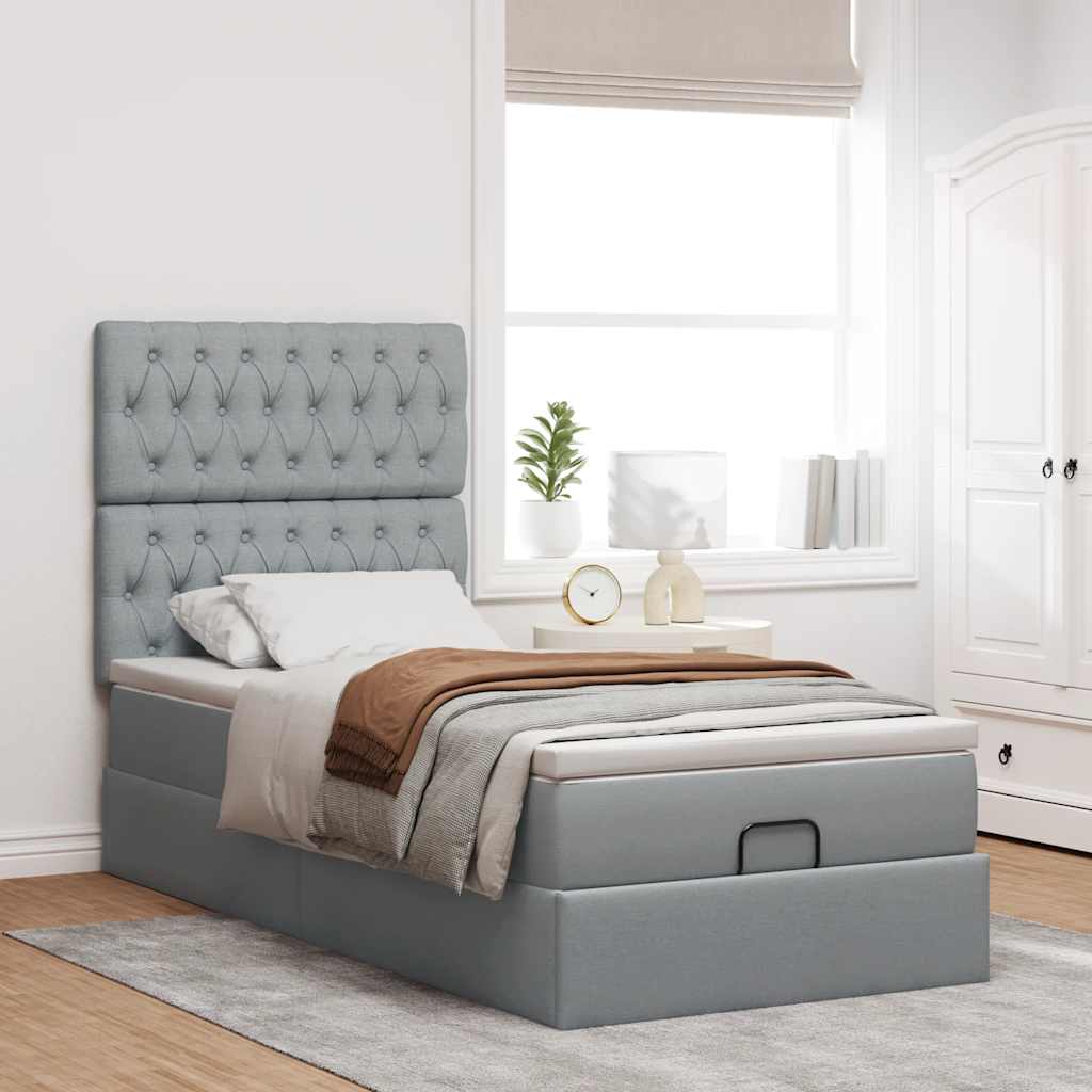 vidaXL Estructura de cama otomana con colchón tela gris claro 80x200cm