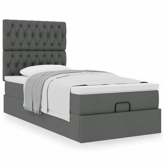 vidaXL Estructura cama otomana colchón tela gris oscuro 80x200cm