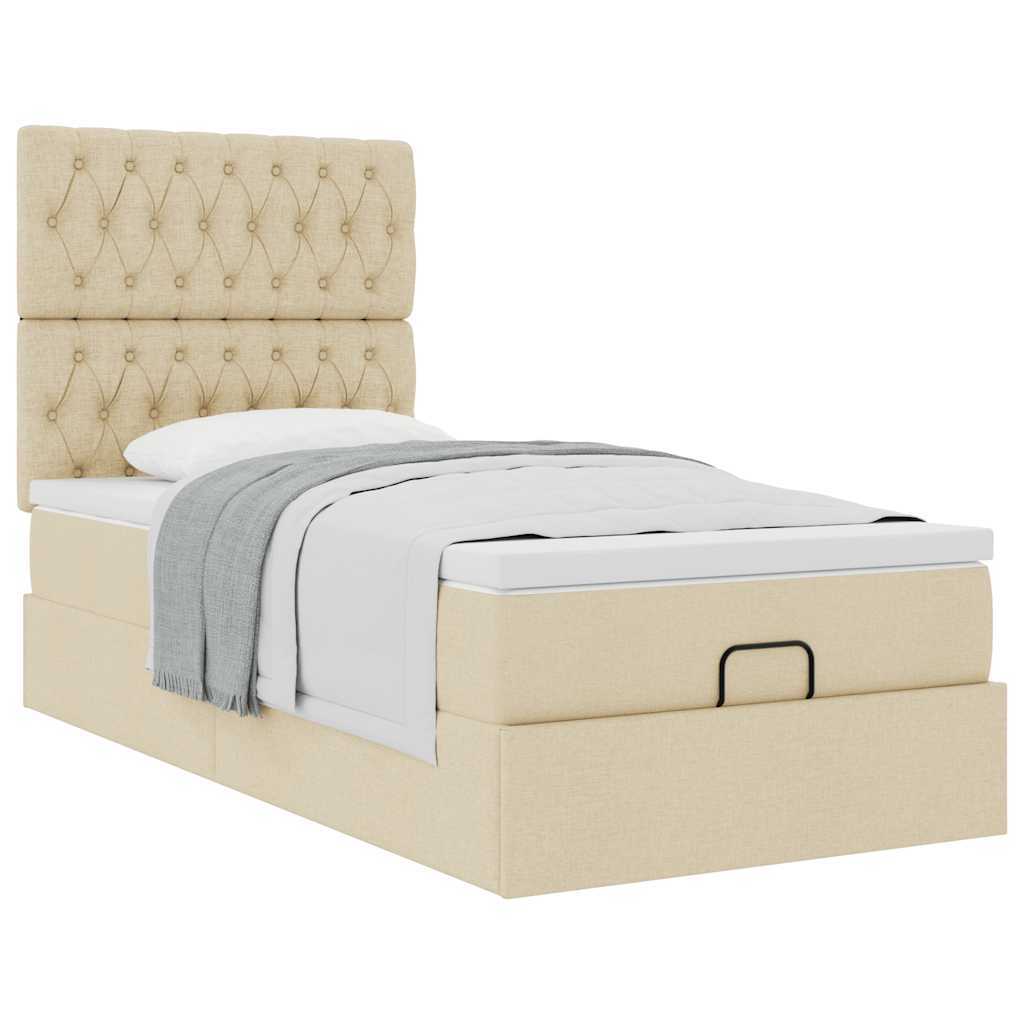 vidaXL Estructura de cama otomana con colchón tela crema 80x200cm